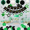 Birthday Decorations, Happy Birthday Banner with Birthday Balloons, Honeycomb Balls, Hanging Swirls, Circle Dots Garland, Happy Birthday Party Decorations for Women Men Boys Girls (Green&Black)