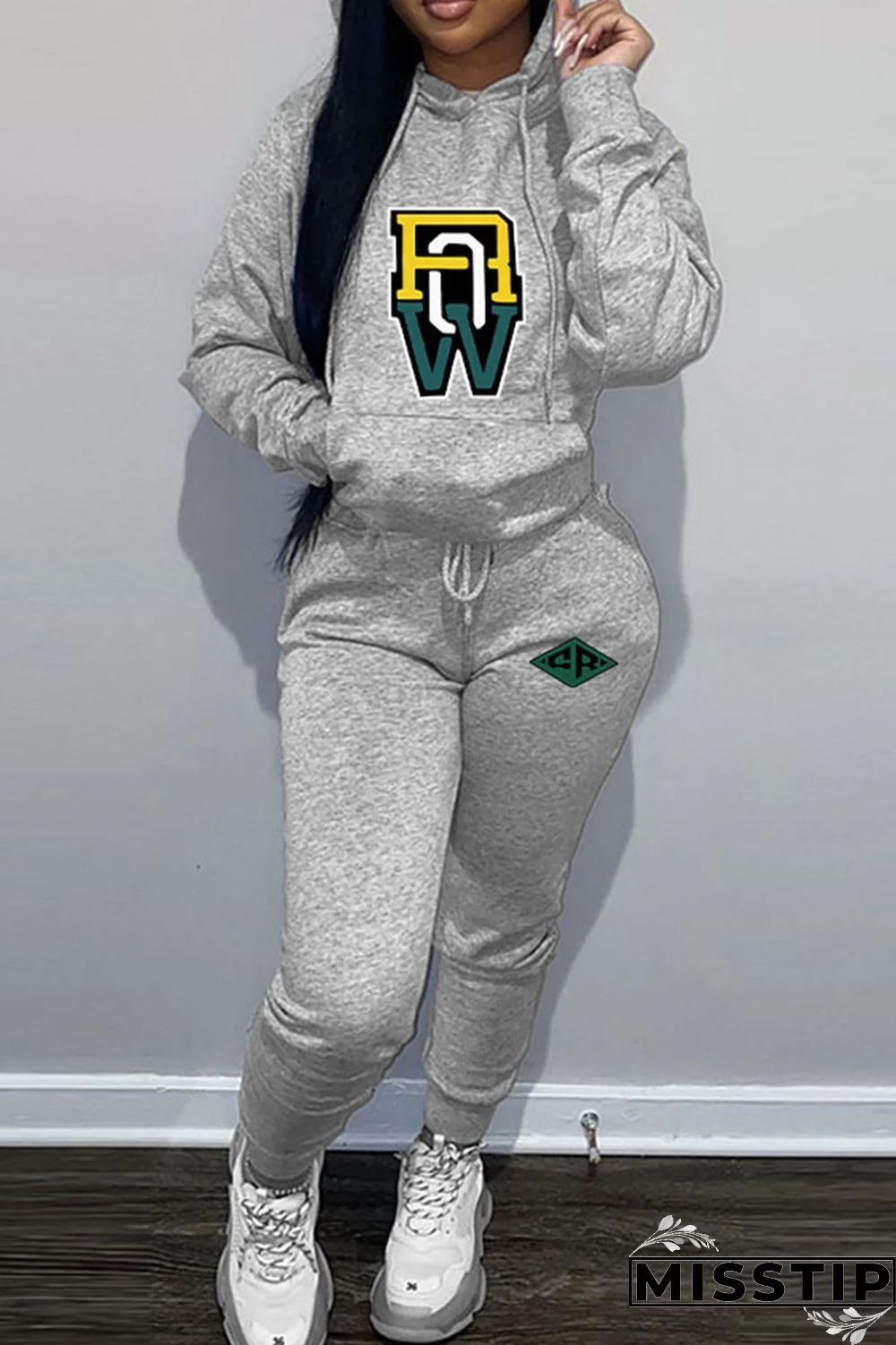 Black Casual Print Patchwork Hooded Collar Long Sleeve Two Pieces