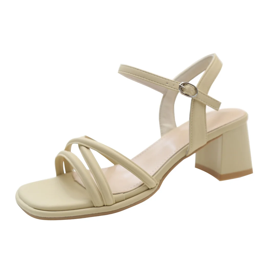 Woherb Woherb Female Summer 2024 New Fashion Fashion A Word Belt With Thick Heel Fairy Wind Match Skirt Roman Women's Shoes-Outfit Ideas