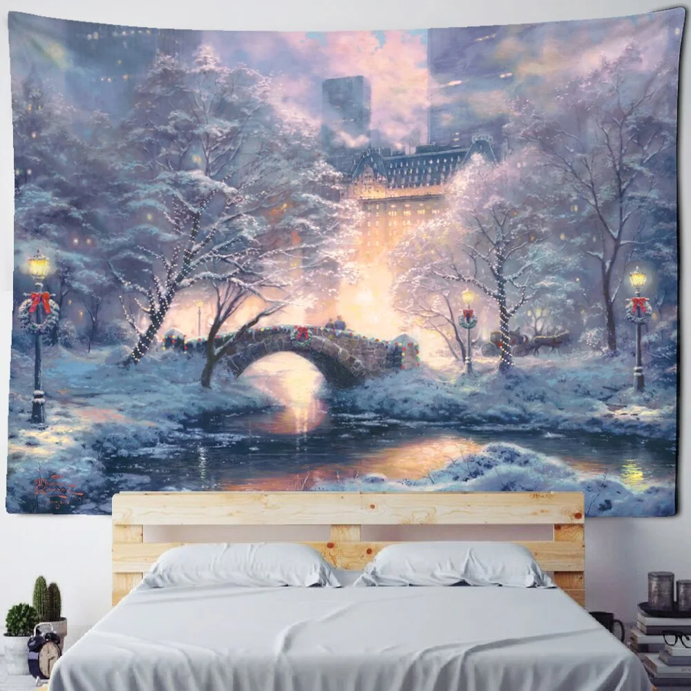 Christmas And New Year Dance Party Tapestry Wall Hanging Holiday Gift Snowman Oil Painting Art Room Home Decor