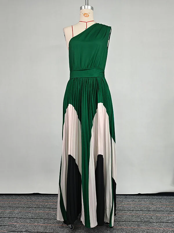 Irregular backless one shoulder flared sleeve solid maxi dress main image 1