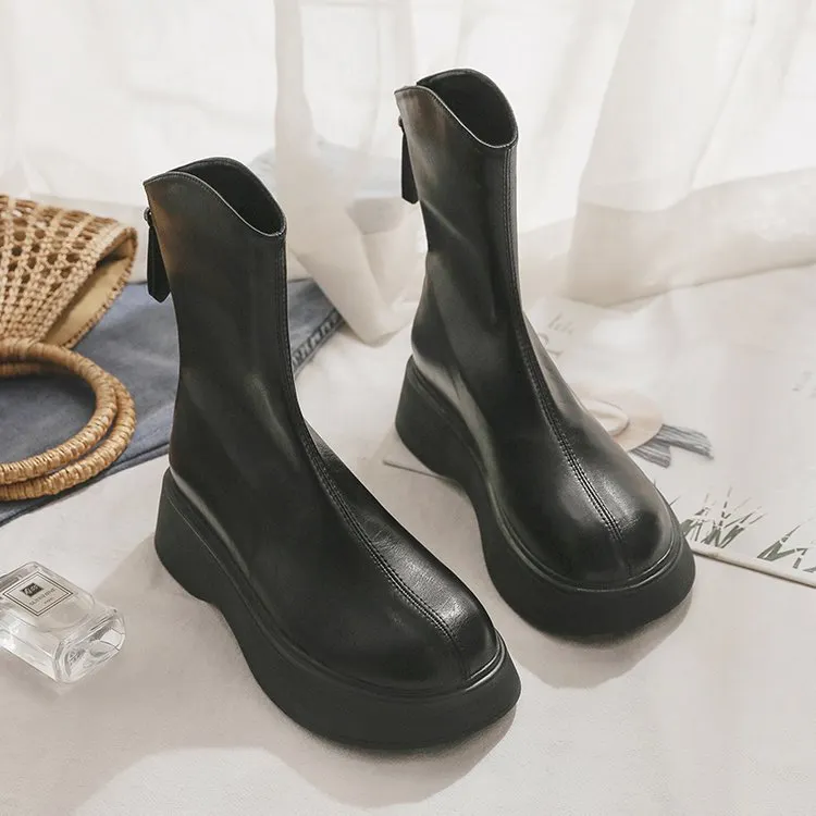 Churchf Churchf Boots Women Autumn / Winter 2024 New Thick Bottom Black Fashion Martin Boots Women Show Thin Soft Leather Women Boots