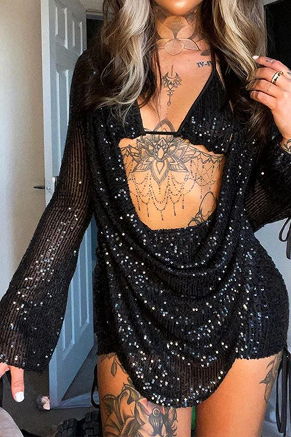 Sequined Rocking Draped Open Back Dress Suit