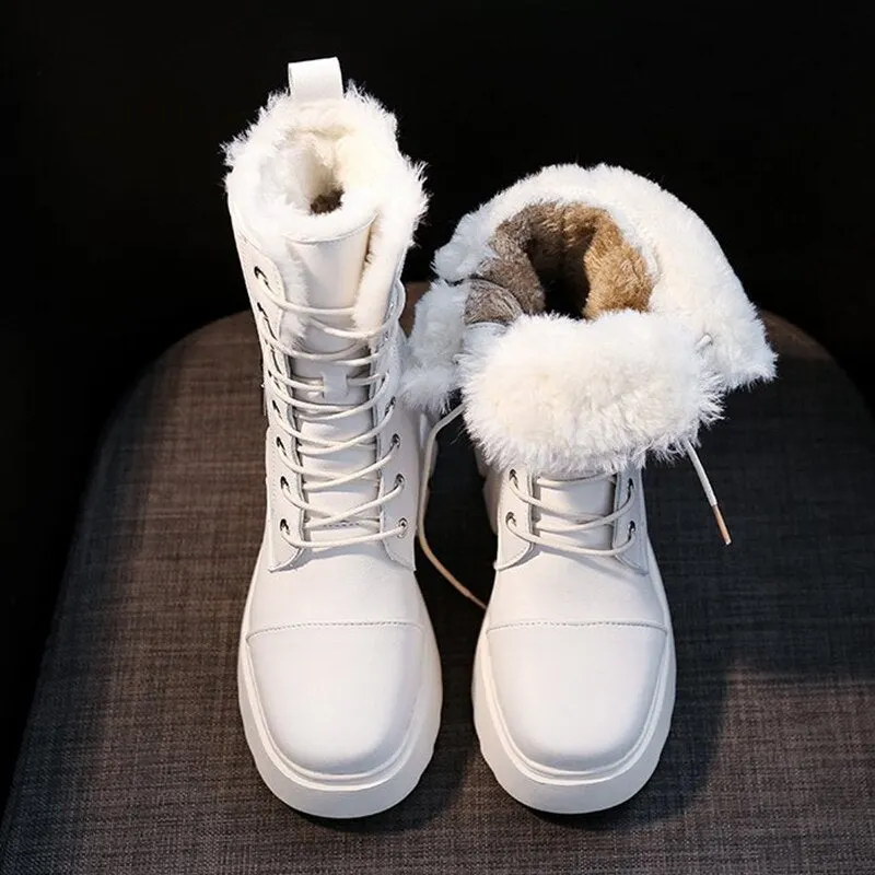 White Chunky Winter Boots Women Fur Combat Ankle Boots For Women Black Pltaform Winter Snkeaers 2021 New Fashion Punk Goth Shoes