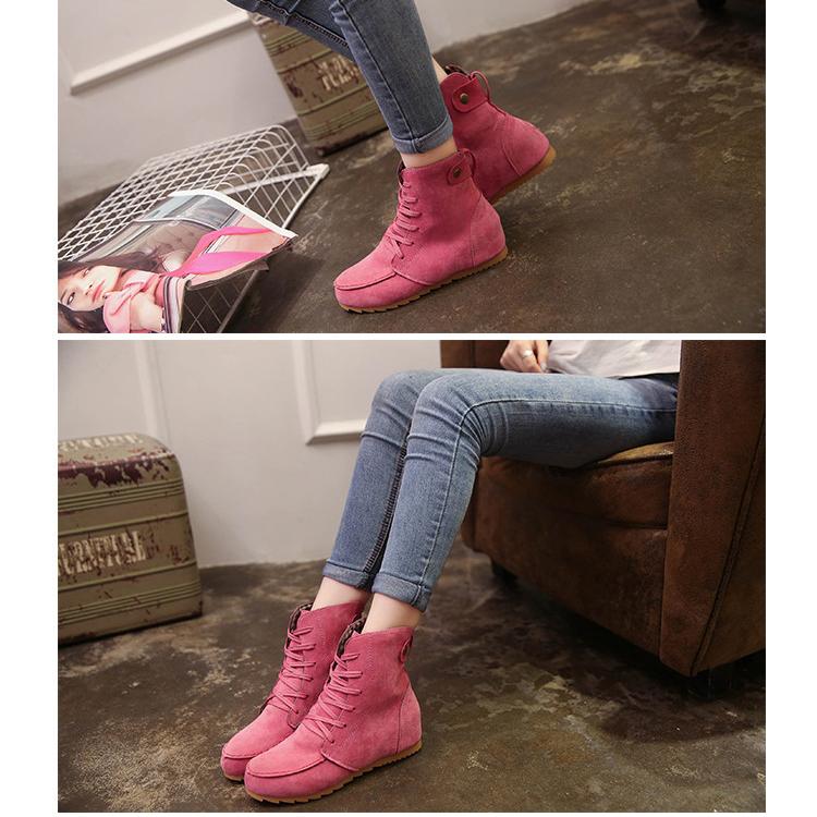 GOOSHOE Martin Style Round Toe Lace Up Short Flat Boots