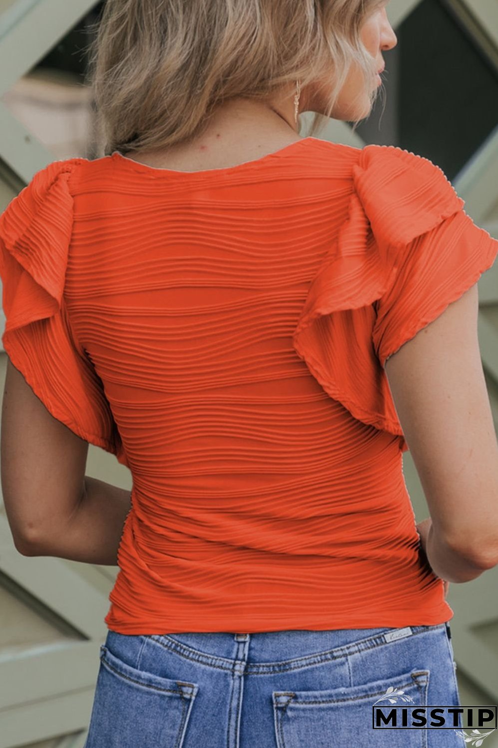 Textured Round Neck Cap Sleeve Top