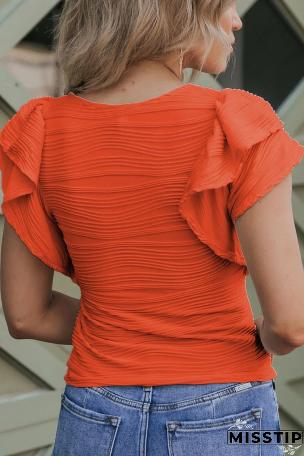 Textured Round Neck Cap Sleeve Top