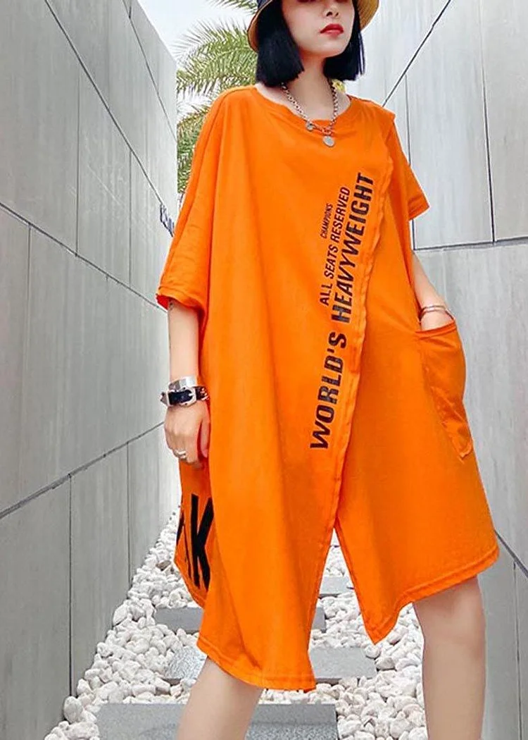 Art Orange Graphic asymmetrical design Pockets Dresses Summer