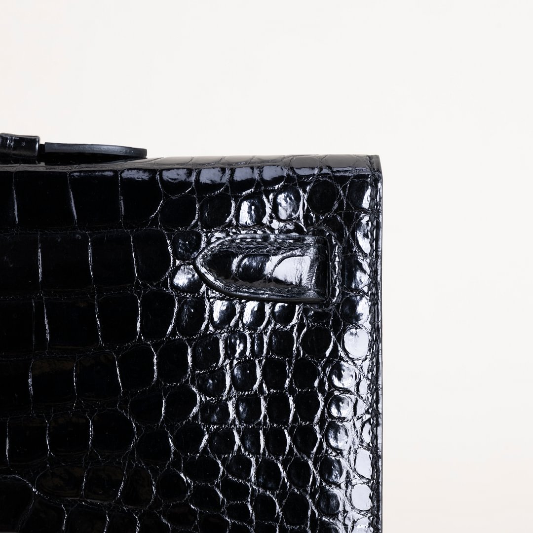 Kelly cut Shiny Porosus Crocodile 89 Noir  GHW