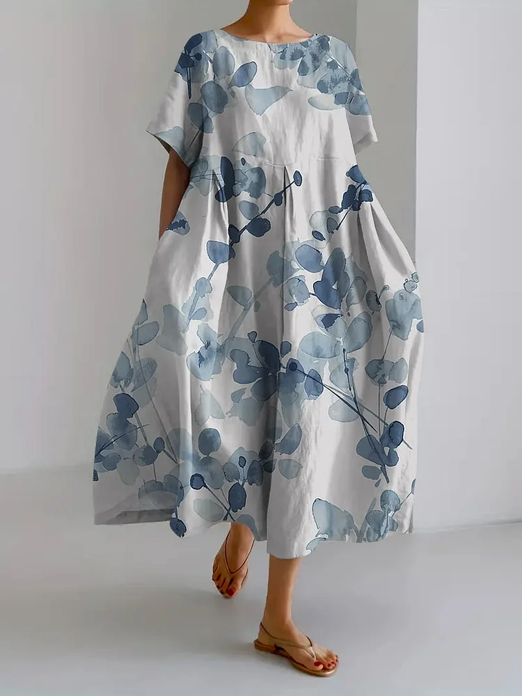 Women's Retro Botanical Floral Design Printed Casual Loose Dress