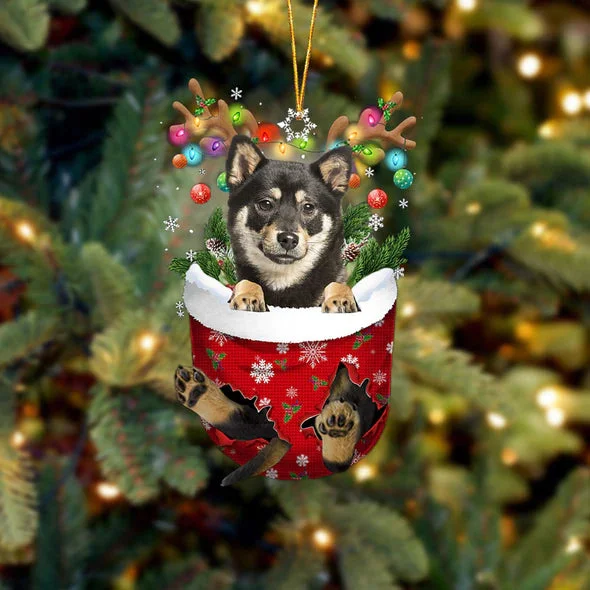 Shiba Inu 2 In Snow Pocket Christmas Ornament.