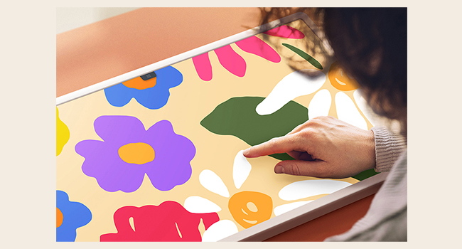 Create art using the full touch screen and display