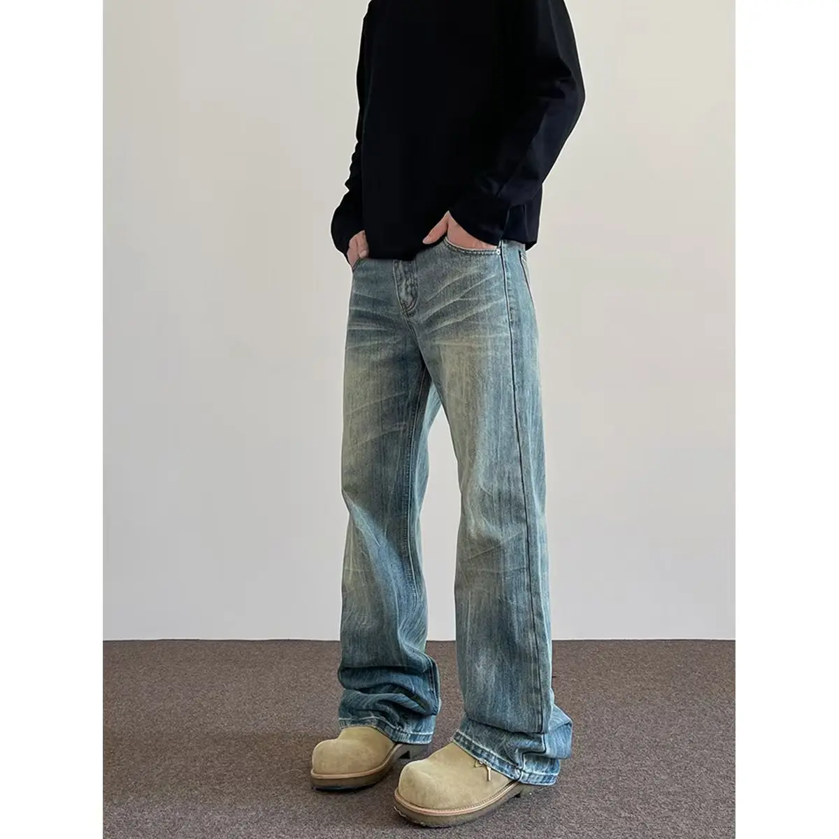 2025 New Y2k punk High Street original trend micro horn skinny jeans Men's pants Biker rock style low-rise fashion stretch pants