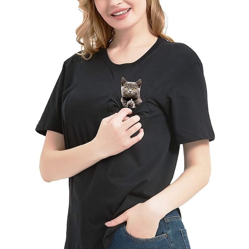 😾🖕Pocket Middle Finger Cat T-Shirt - tree - Codlins