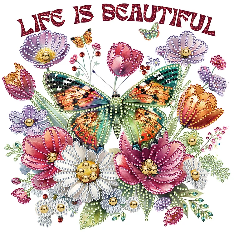 Butterfly Flower Calligraphy And Painting 30*30CM (Canvas) Special Drill Diamond Painting gbfke