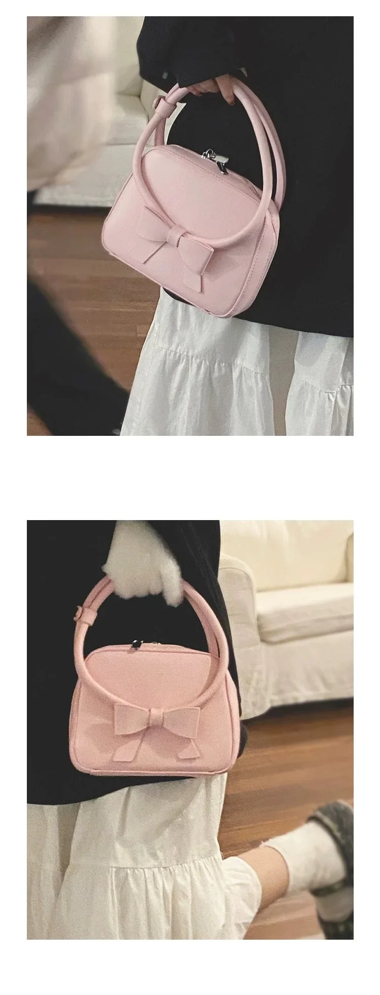 Pink Bowknot Leather Shoulder Bag