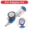 Air Pressure Regulator Gauge & Mini Inline Air Filter Separator JP/EU/US Adapter