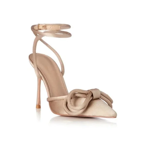 Colorblock Pointed Toe Bow Stiletto Mid-heel High Heels Women's Sandals