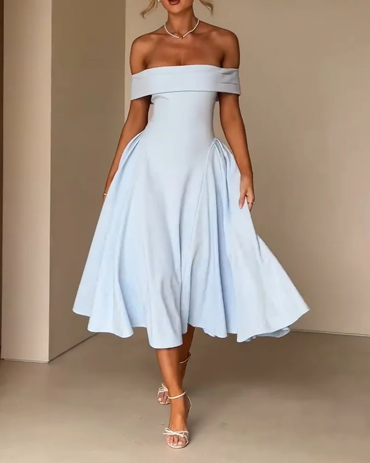 Women's solid color one shoulder slim dress