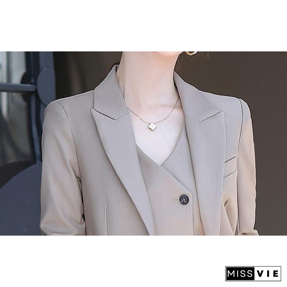 3 Piece Set Women Suits Elegant Ol Slim Blazer Suit+Double Breasted Vest+High Waist Skinny Ankle Length Pants Outfit Sets