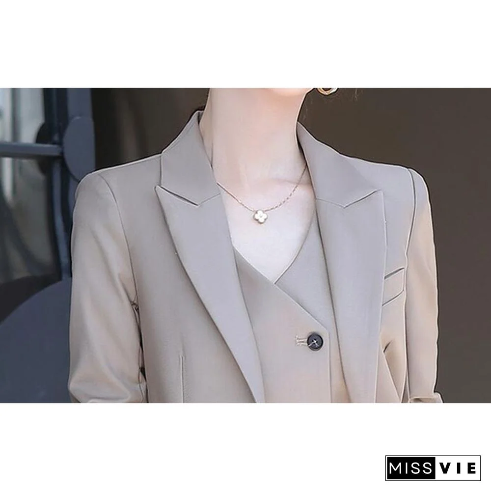 3 Piece Set Women Suits Elegant Ol Slim Blazer Suit+Double Breasted Vest+High Waist Skinny Ankle Length Pants Outfit Sets