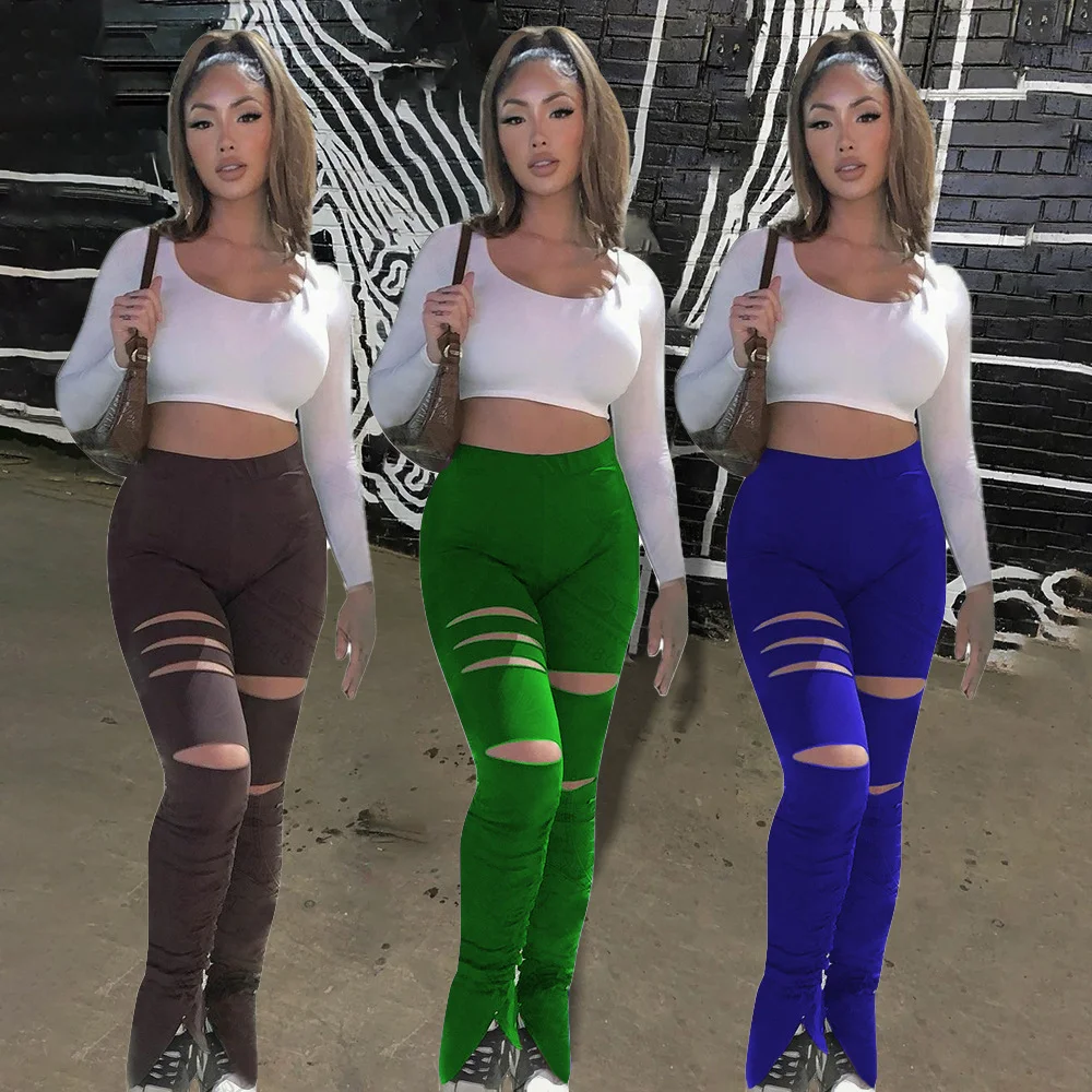 Fashion Solid Color Pleated Zipper Hole Casual Pants | IFYHOME