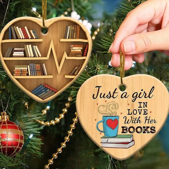 Christmas Just A Girl In Love With Her Books Hanging Ornament
