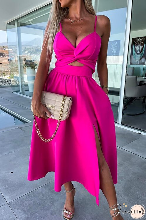 Meridress V Neck Backless Twist Front Cut Out Slit Cami Party Dress