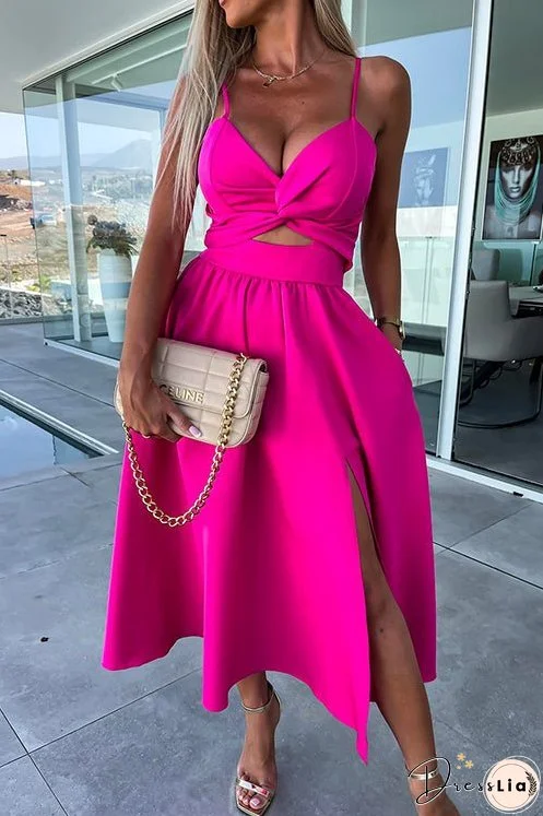 Meridress V Neck Backless Twist Front Cut Out Slit Cami Party Dress