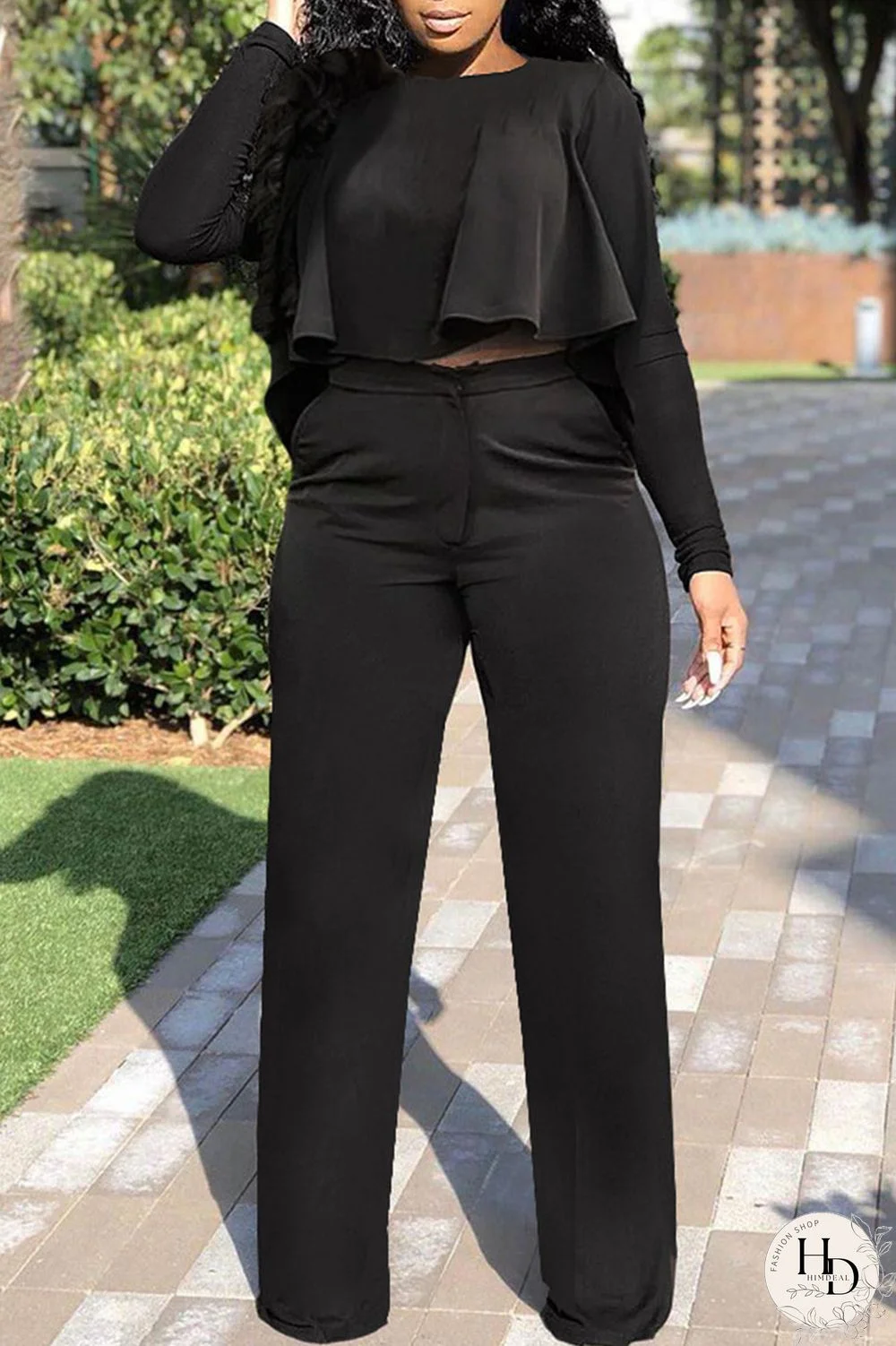 Red Fashion Casual Solid Patchwork O Neck Long Sleeve Two Pieces