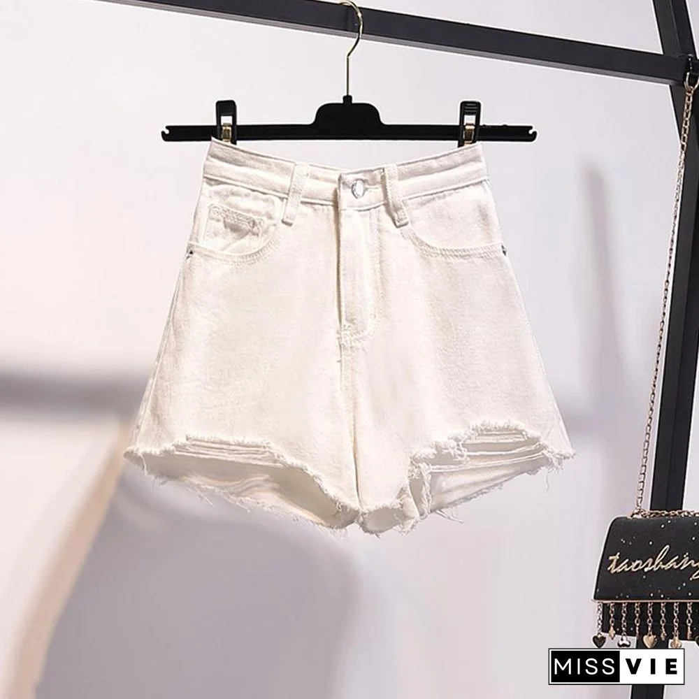 Stripe Blouse+Hole Denim Shorts P15521