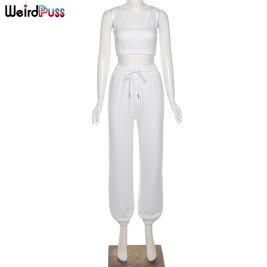 Weird Puss 2 Piece Sets Women Casual Cotton Tracksuit Fitness Tank Top Drawstring Shorts Activity Stretchy Summer Street Outfits