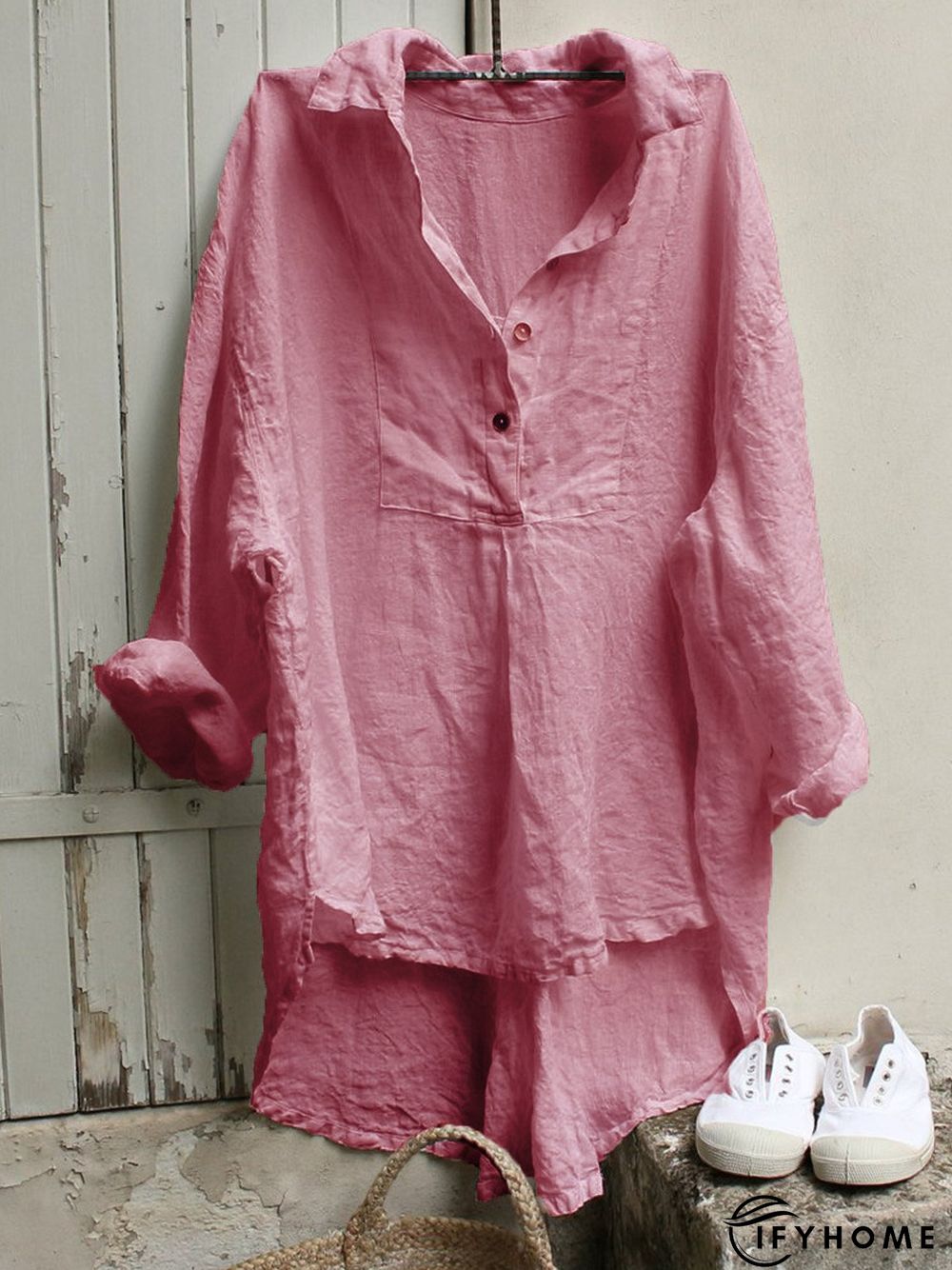 Causal Women Tuxedo Linen Shirt Tunic Dress | IFYHOME