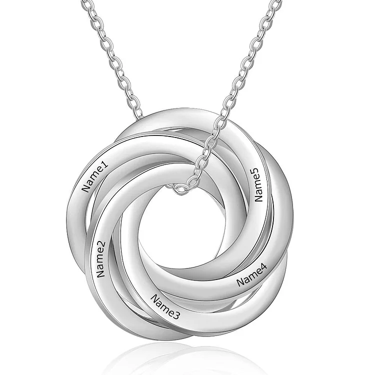 Russian Ring Necklace Engraved 5 Interlocking Rings Necklace Personalized Gift For Mother