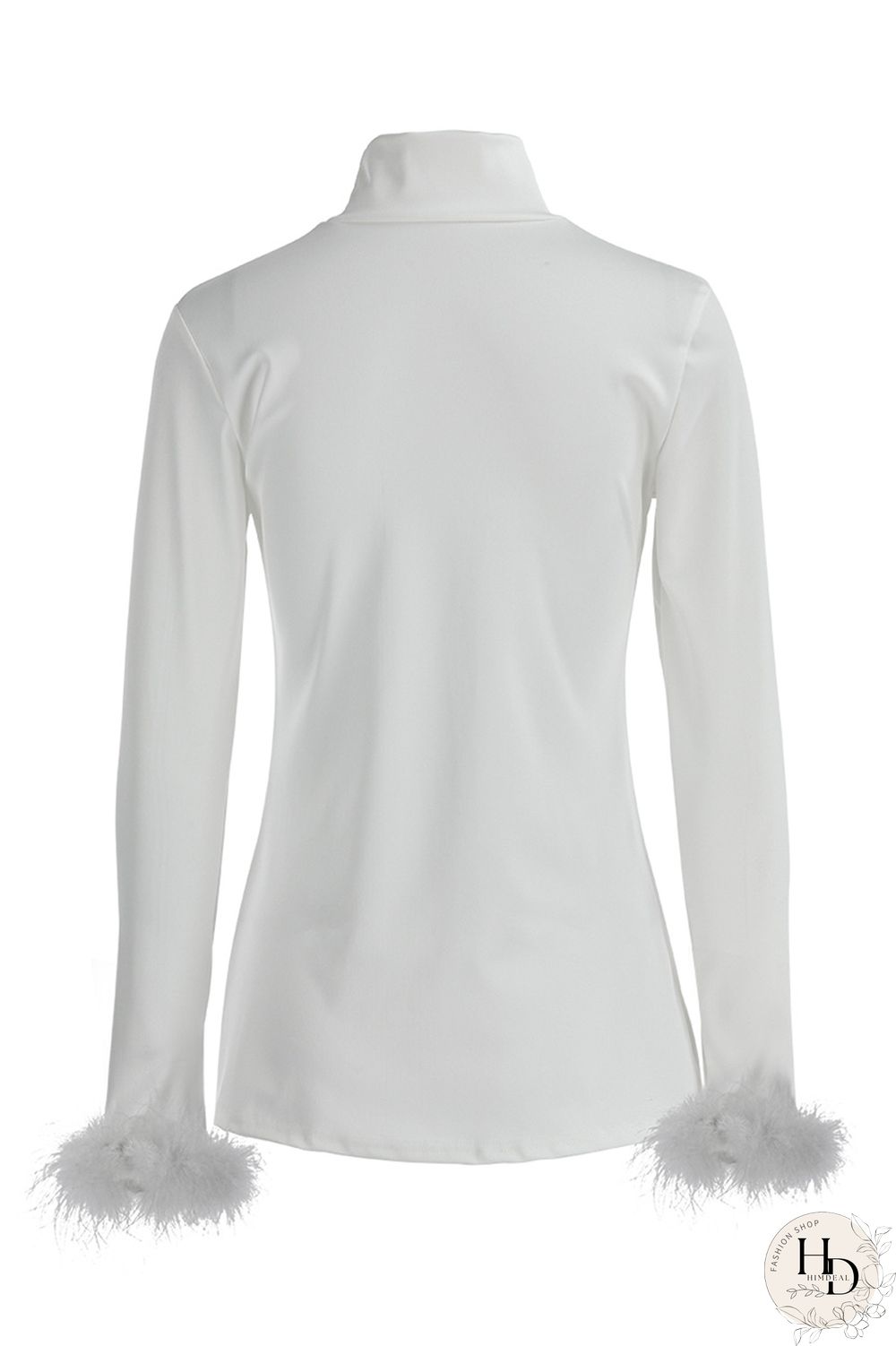 White Fashion Casual Solid Split Joint Turtleneck Tops