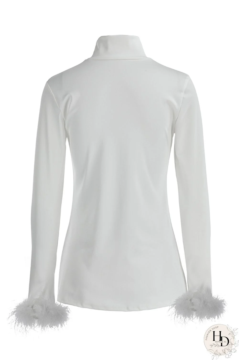 White Fashion Casual Solid Split Joint Turtleneck Tops