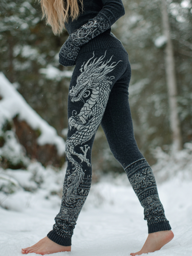 Women's Viking Dragon Totem Knit Leggings elevenforest