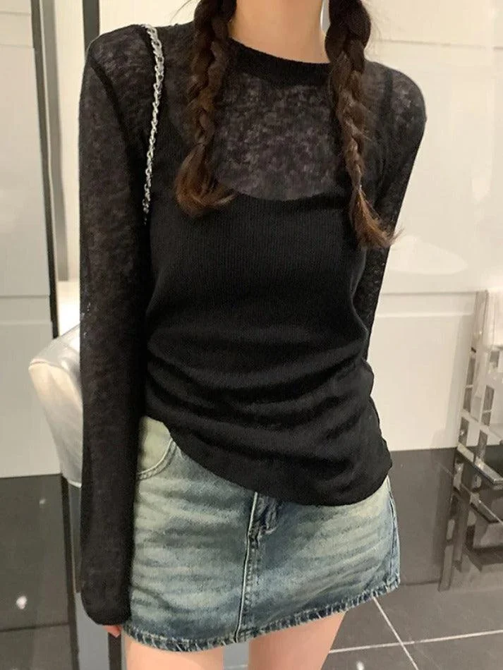 Brownm Solid Color Thin Long Sleeve Knit