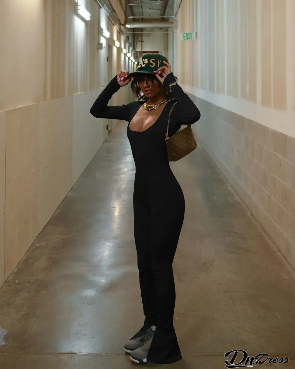 Sexy Solid Backless Long Sleeve Jumpsuit
