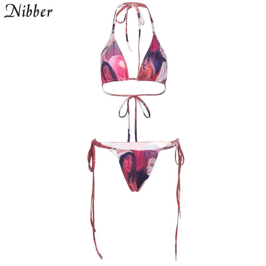 Nibber Sexy Printed Suspenders Women's Swimwear Bikini Swimwear Backless Swimwear Beach Casual Vacation Beach Party Swimwear 514-2