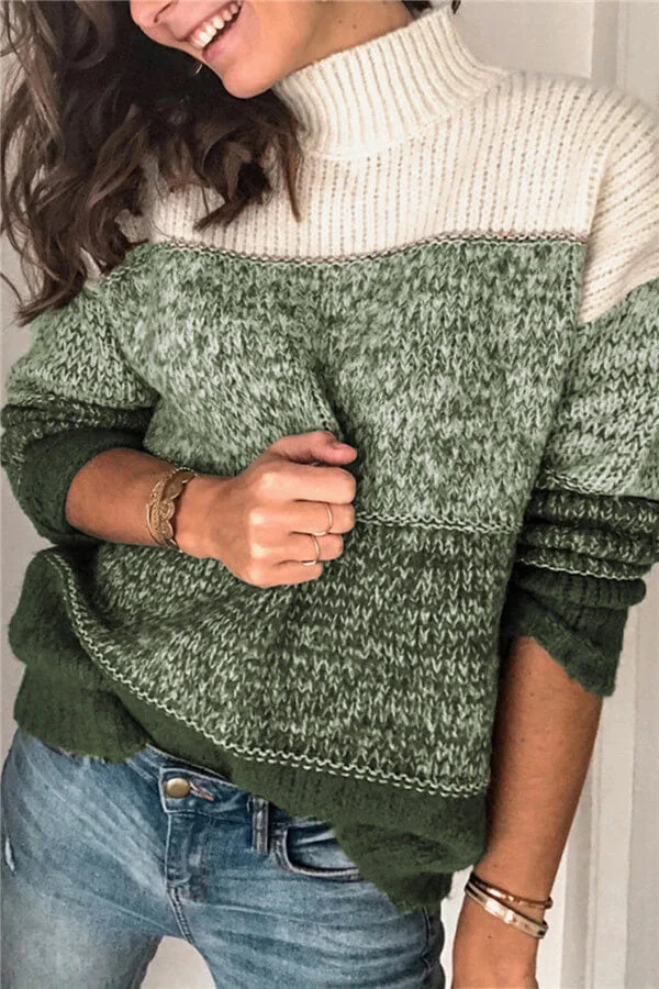 Fashion Patchwork Turtleneck Sweater