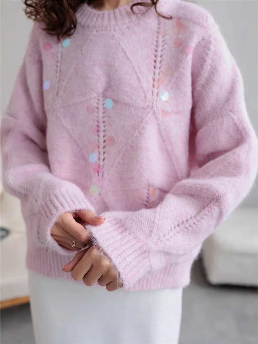 Athvotar Athvotar Retro Glide Hollow Soft-Gutter Sweater Knitted Women's Autumn And Winter Heavy Industry Design Niche Lazy Loose Top