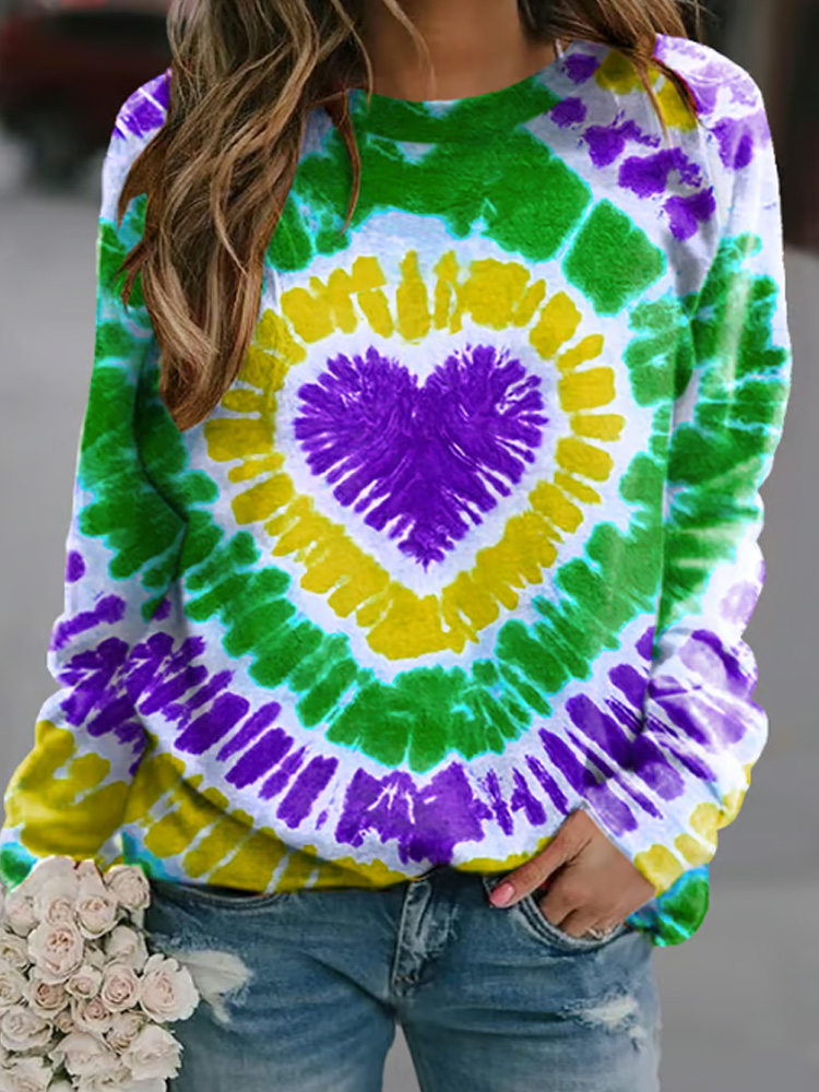 Comstylish Women's Retro Mardi Gras Love Print Raglan Sleeve Sweatshirt