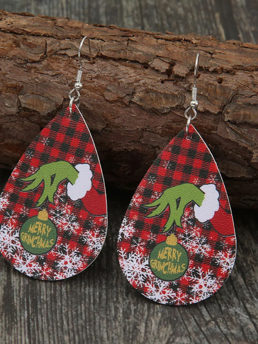 Merry Grinchmas Leather Earrings Snowflake Earrings