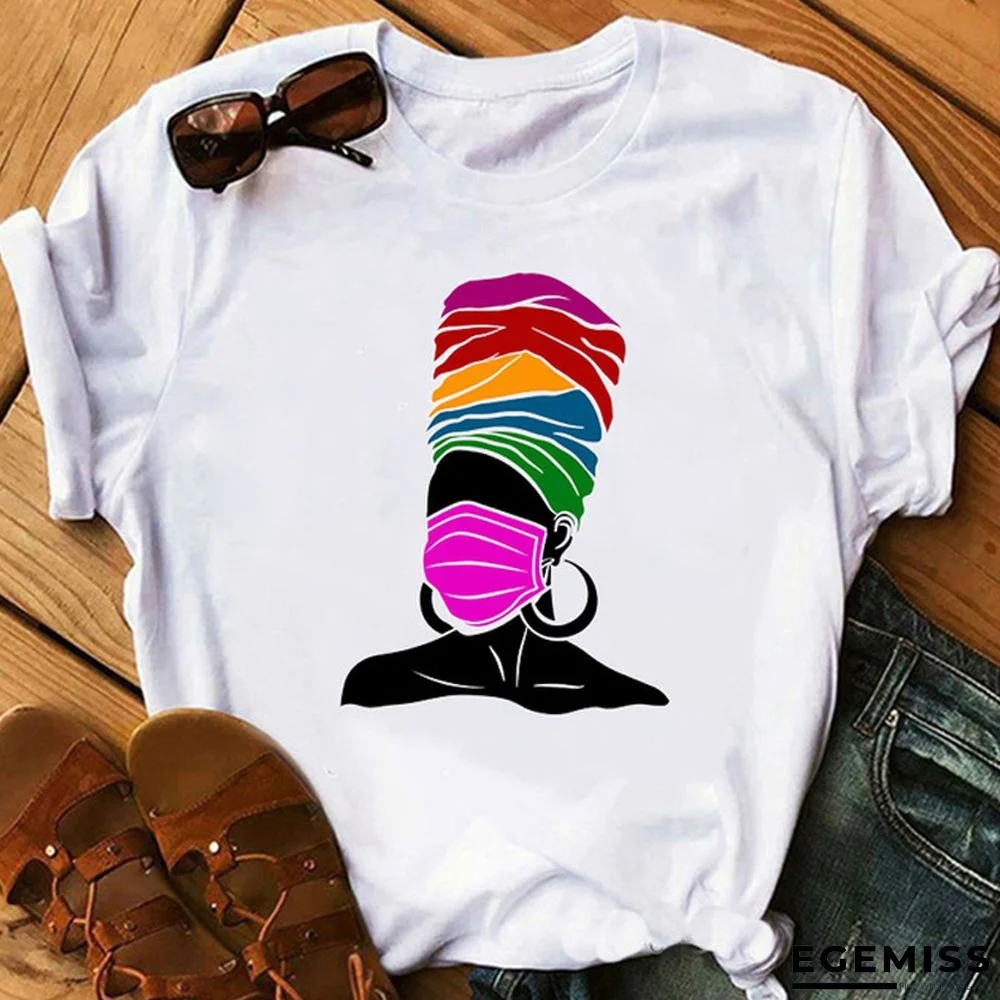 White Pink Fashion Casual Print Basic O Neck T-Shirts | EGEMISS