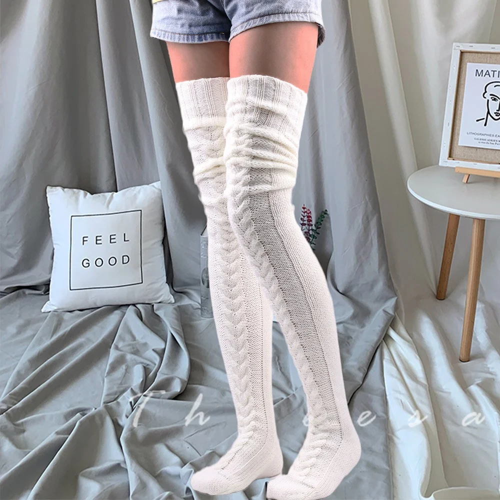 Women plus size clothing Soft Warm Over Knee Extra Long Knitted Socks-Nordswear