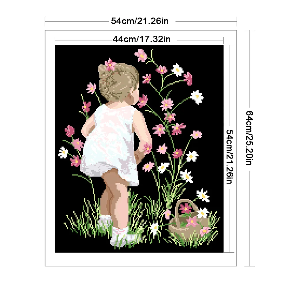 9CT Full Stamped Cross Stitch Bead Embroidery- Girl(Canvas|40*54CM)