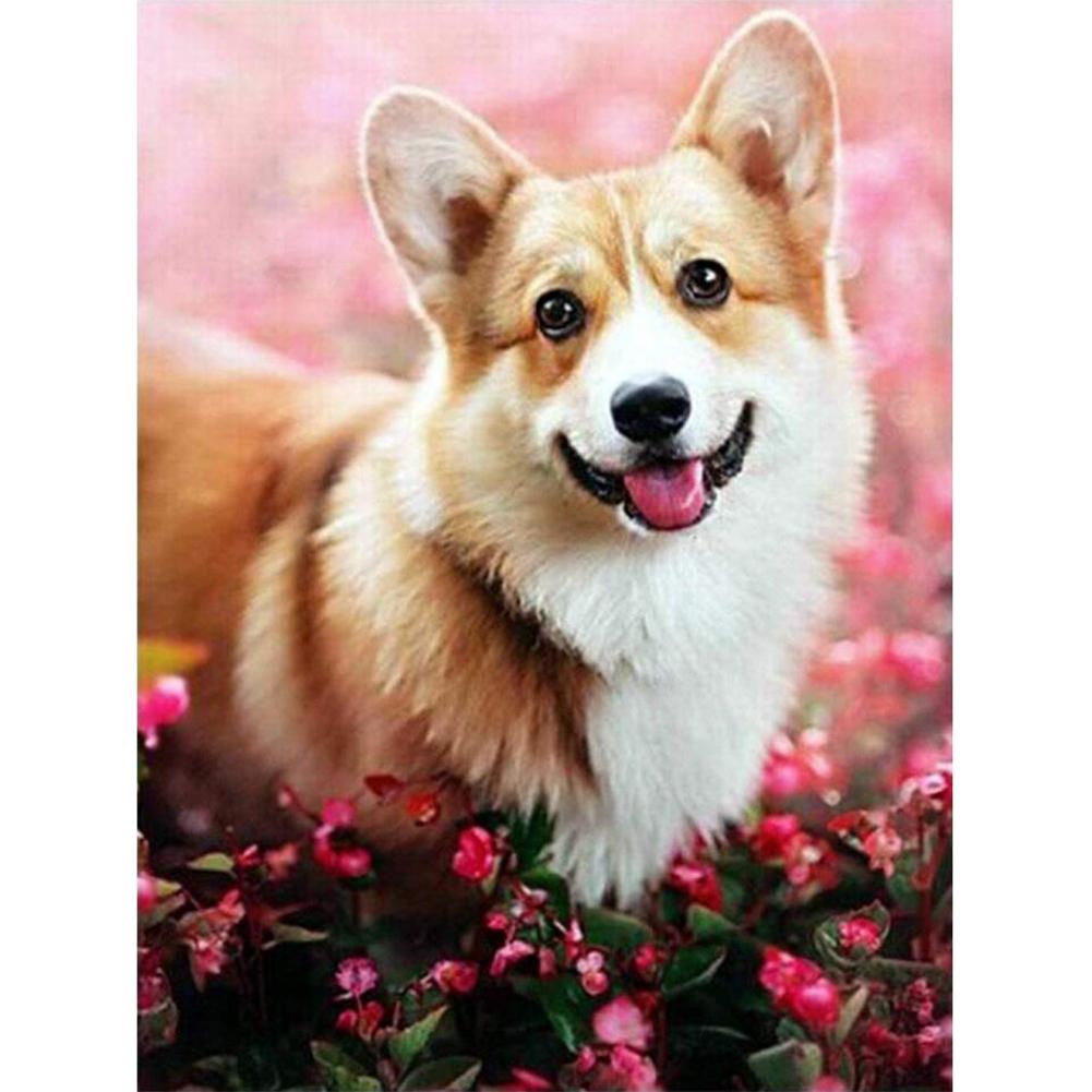 

Dog in Flowers - Round Drill Diamond Painting - 30x40cm, 501 Original