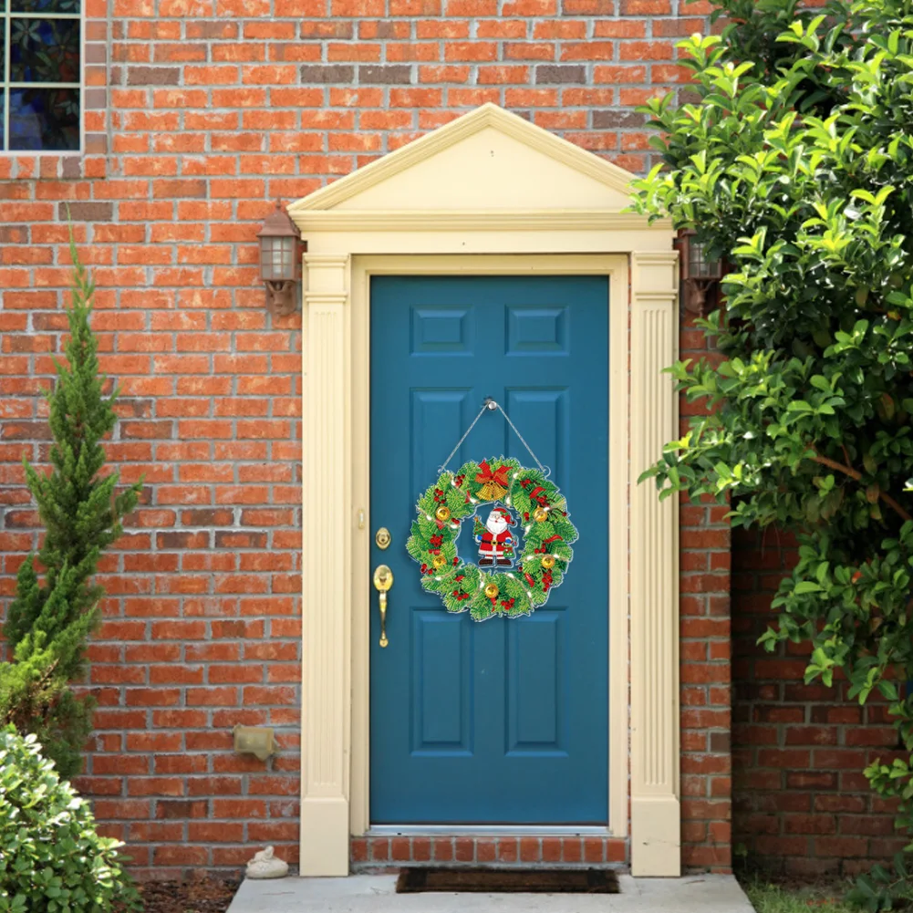 DIY Diamond Painting Hanging Christmas Flower Wreath Door Decor