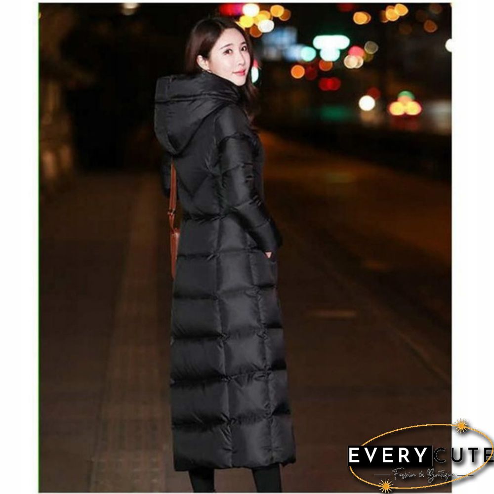 Women Long Puffer Coat Jacket Hooded Padded Quilted Parka Outerwear Winter Warmer
